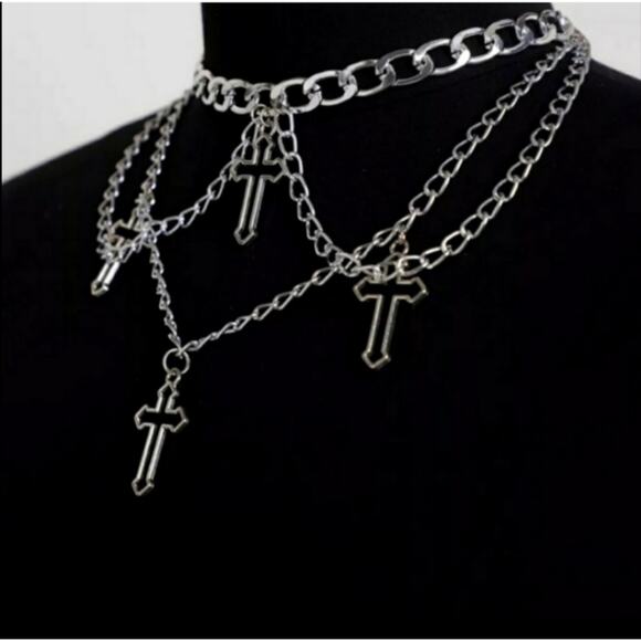 Cross Chain Choker Necklace - Picture 1 of 3